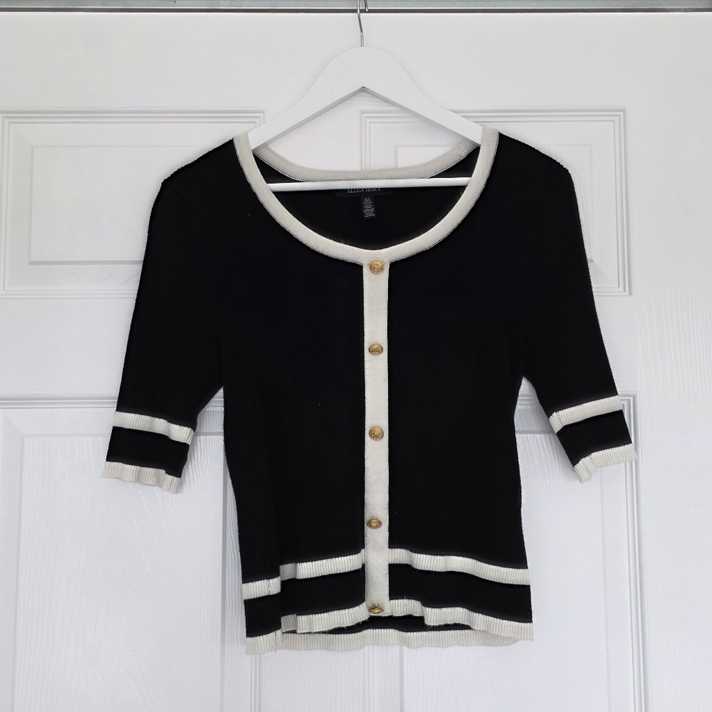 Ellen Tracy Black Ribbed Knit Top